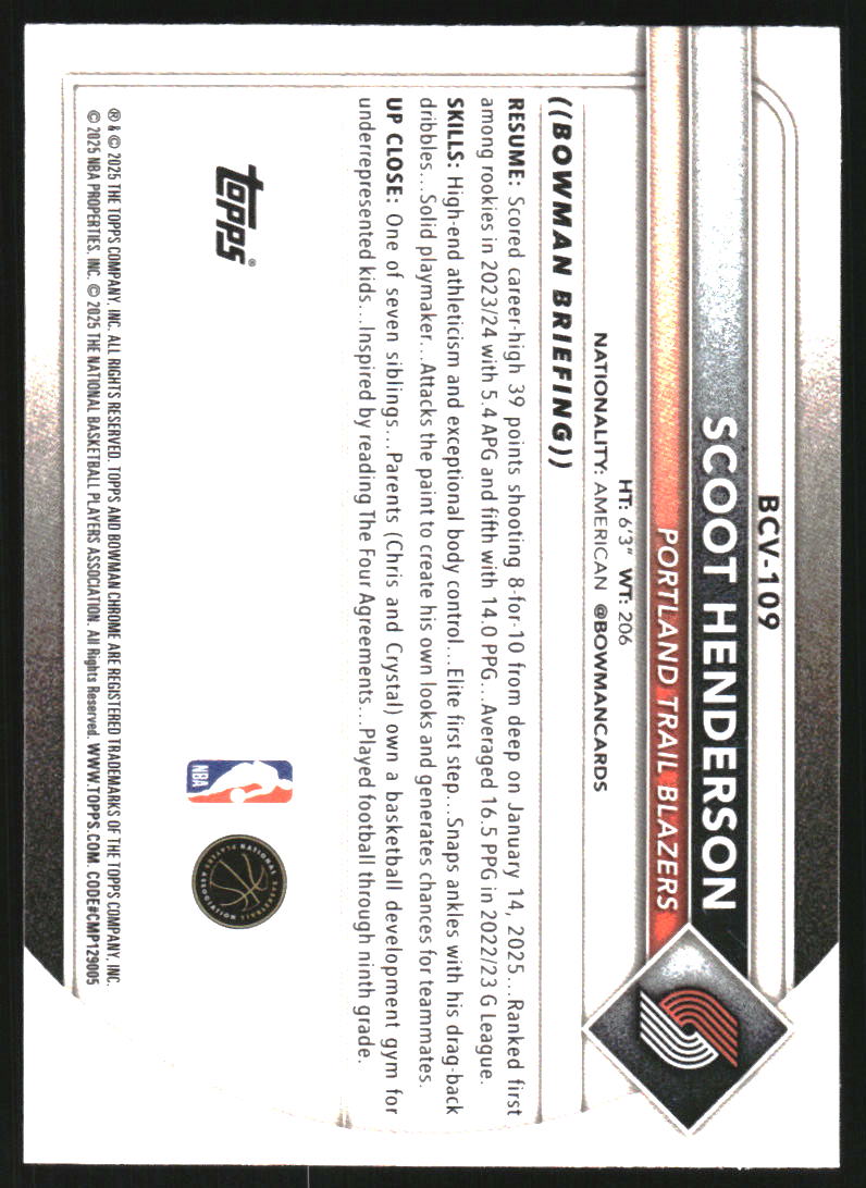 2025-26 Bowman Chrome #BCV109 Scoot Henderson