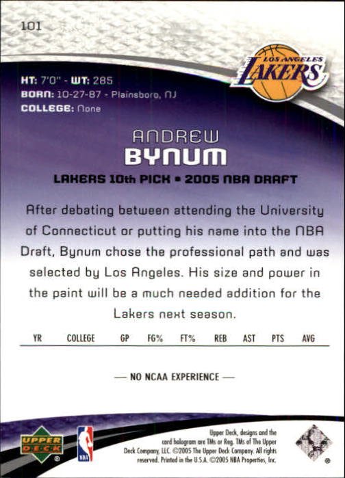 2005-06 SP Game Used #101 Andrew Bynum RC back image