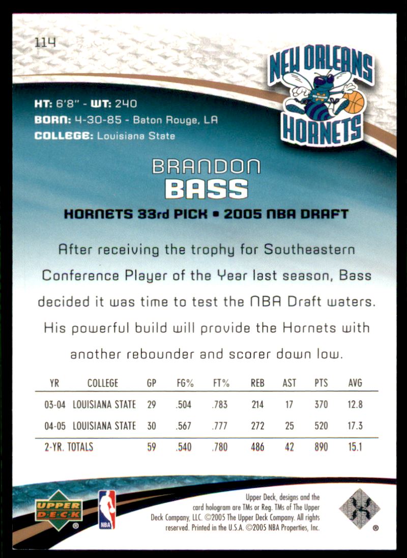 2005-06 SP Game Used 100 #114 Brandon Bass