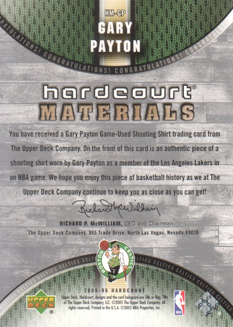 2005-06 Upper Deck Hardcourt Materials #GP Gary Payton back image