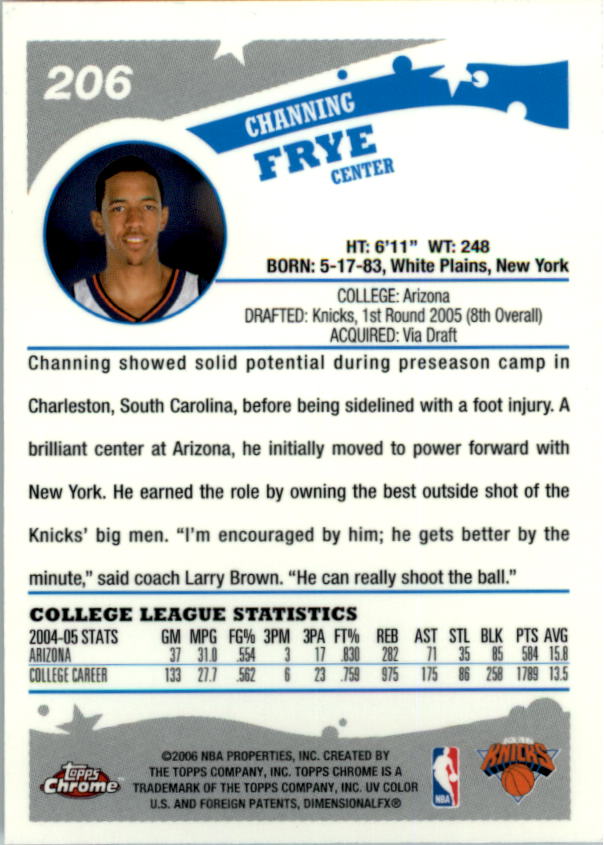 2005-06 Topps Chrome #206 Channing Frye RC back image