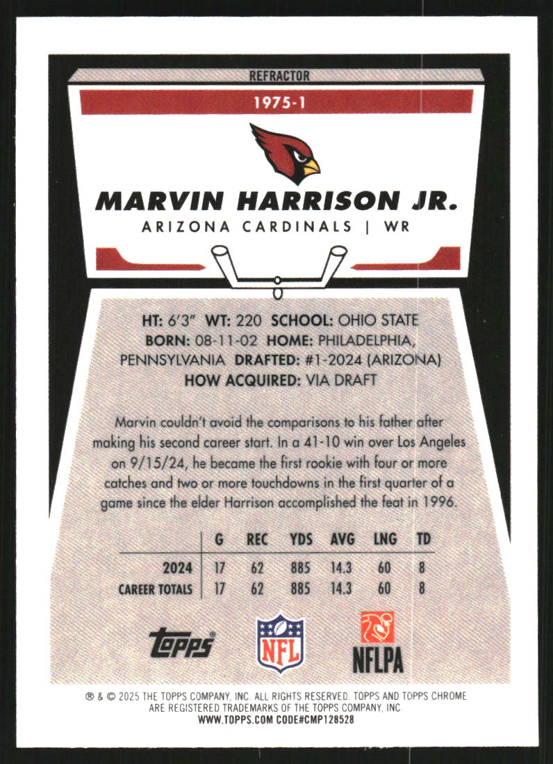 2025 Topps Chrome '75 Topps Refractors #19751 Marvin Harrison Jr.