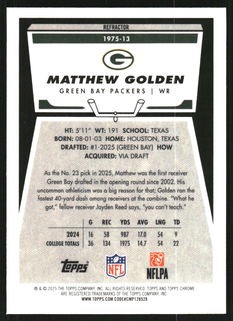 2025 Topps Chrome '75 Topps Refractors #197513 Matthew Golden