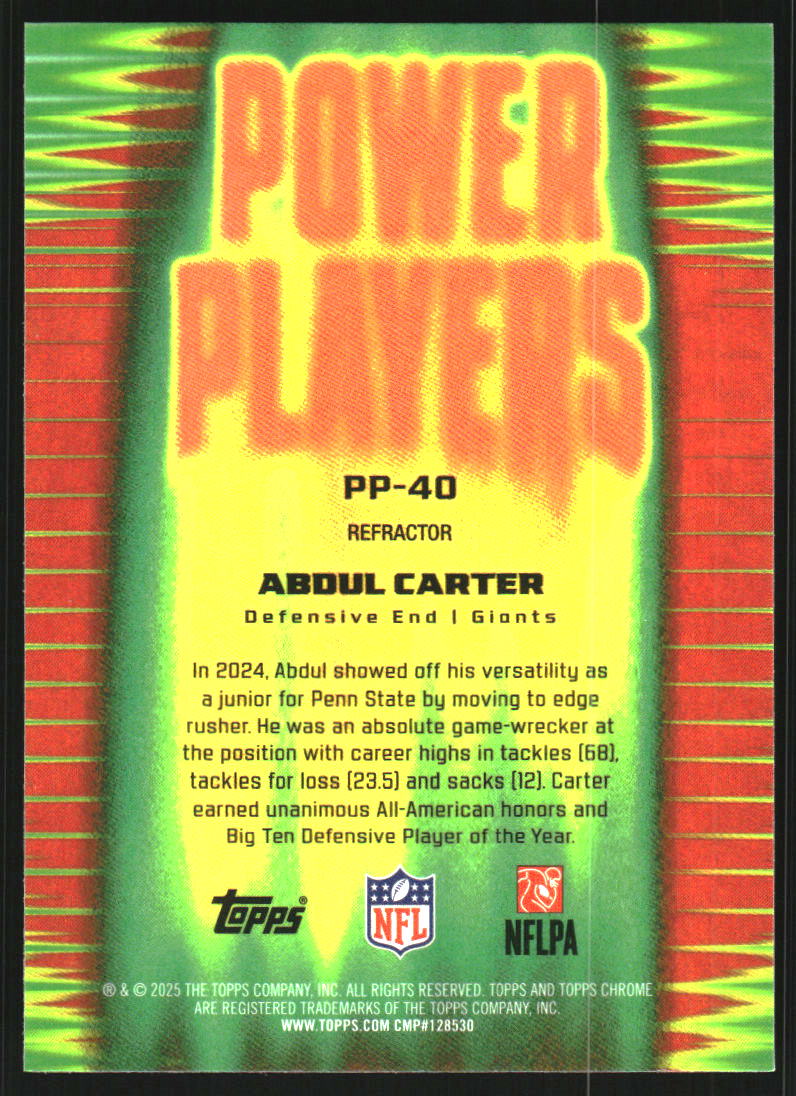2025 Topps Chrome Power Players Refractors #PP40 Abdul Carter