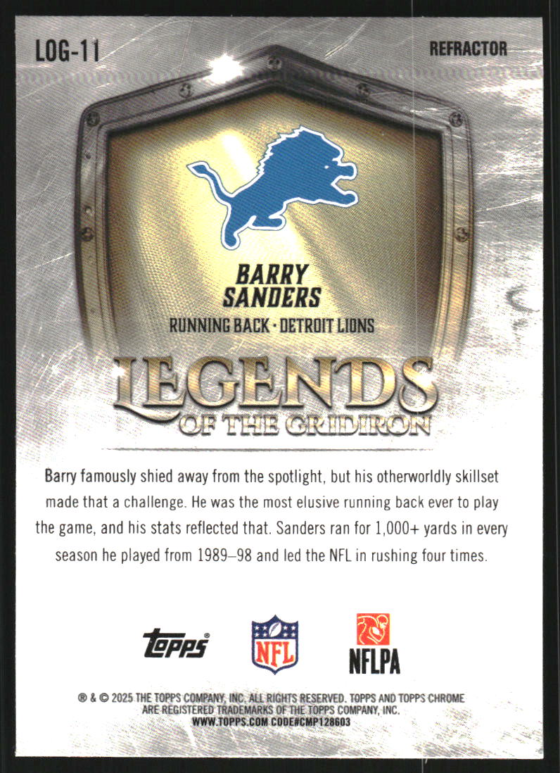 2025 Topps Chrome Legends of the Gridiron Refractors #LOG11 Barry Sanders
