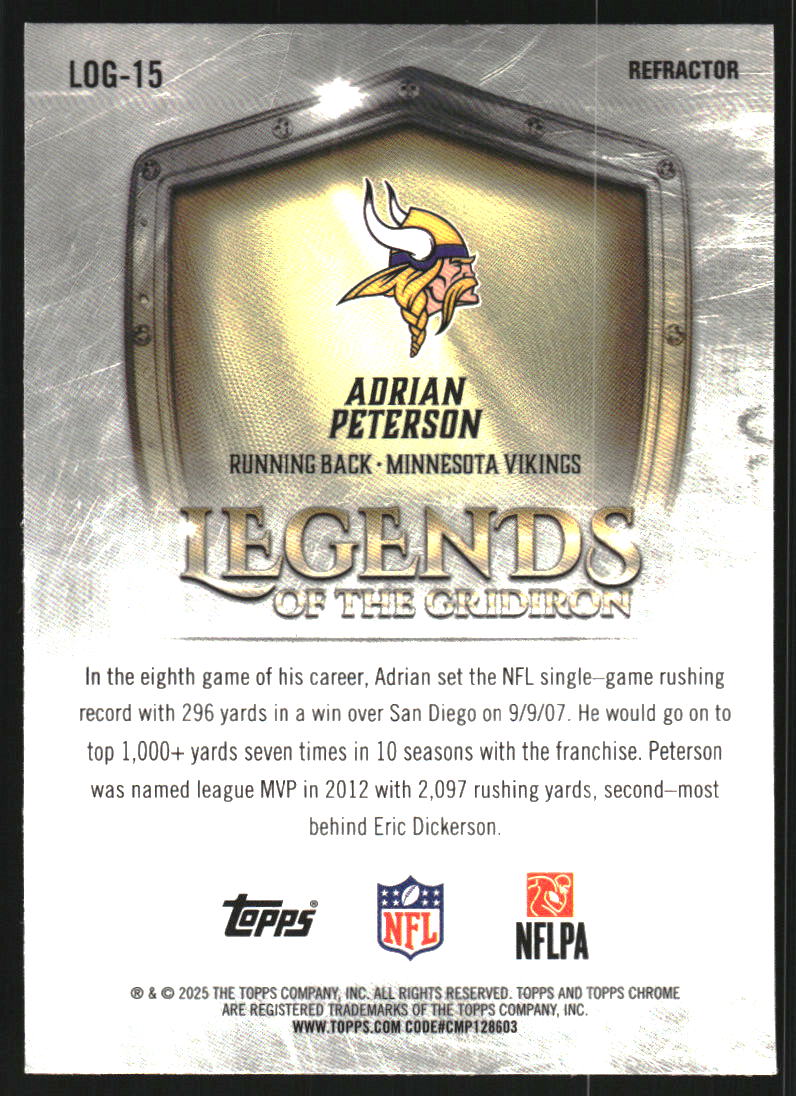 2025 Topps Chrome Legends of the Gridiron Refractors #LOG15 Adrian Peterson