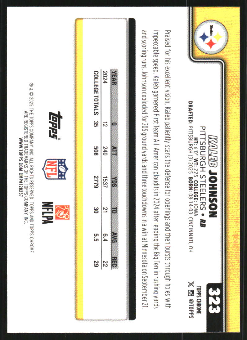 2025 Topps Chrome Green Geometric Refractors #323 Kaleb Johnson /99
