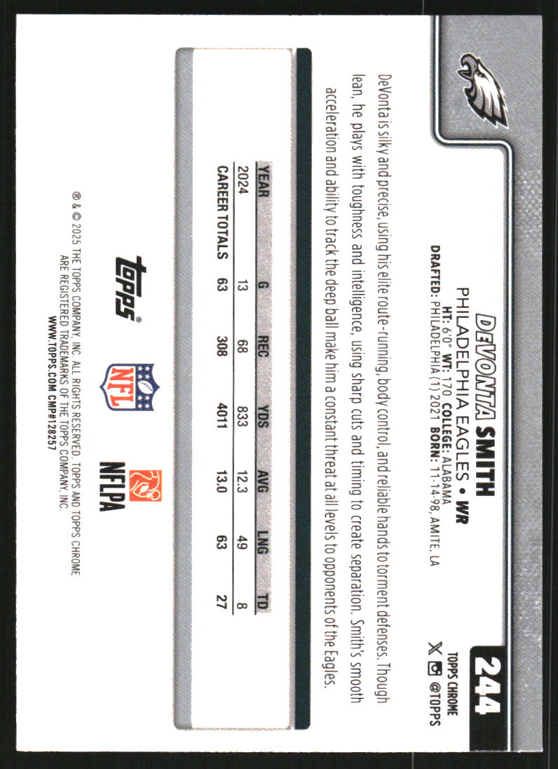 2025 Topps Chrome Blue Refractors #244 DeVonta Smith /150