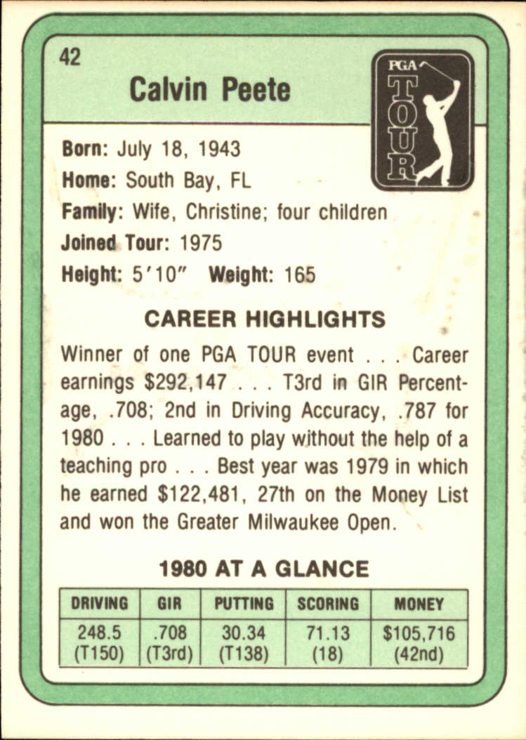 1981 Donruss #42 Calvin Peete RC back image