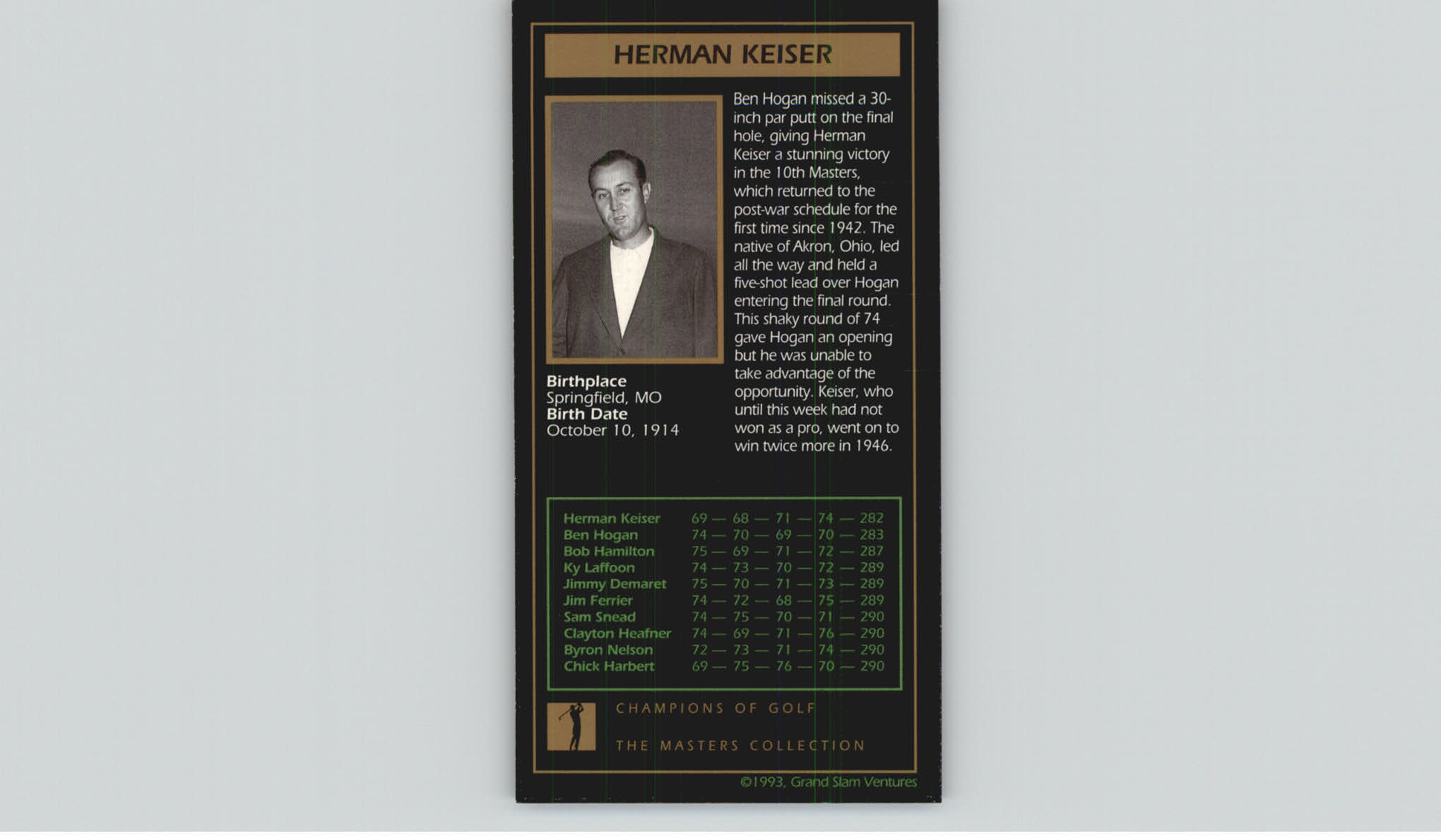 1997-98 Grand Slam Ventures Masters Collection #1946 Herman Keiser back image