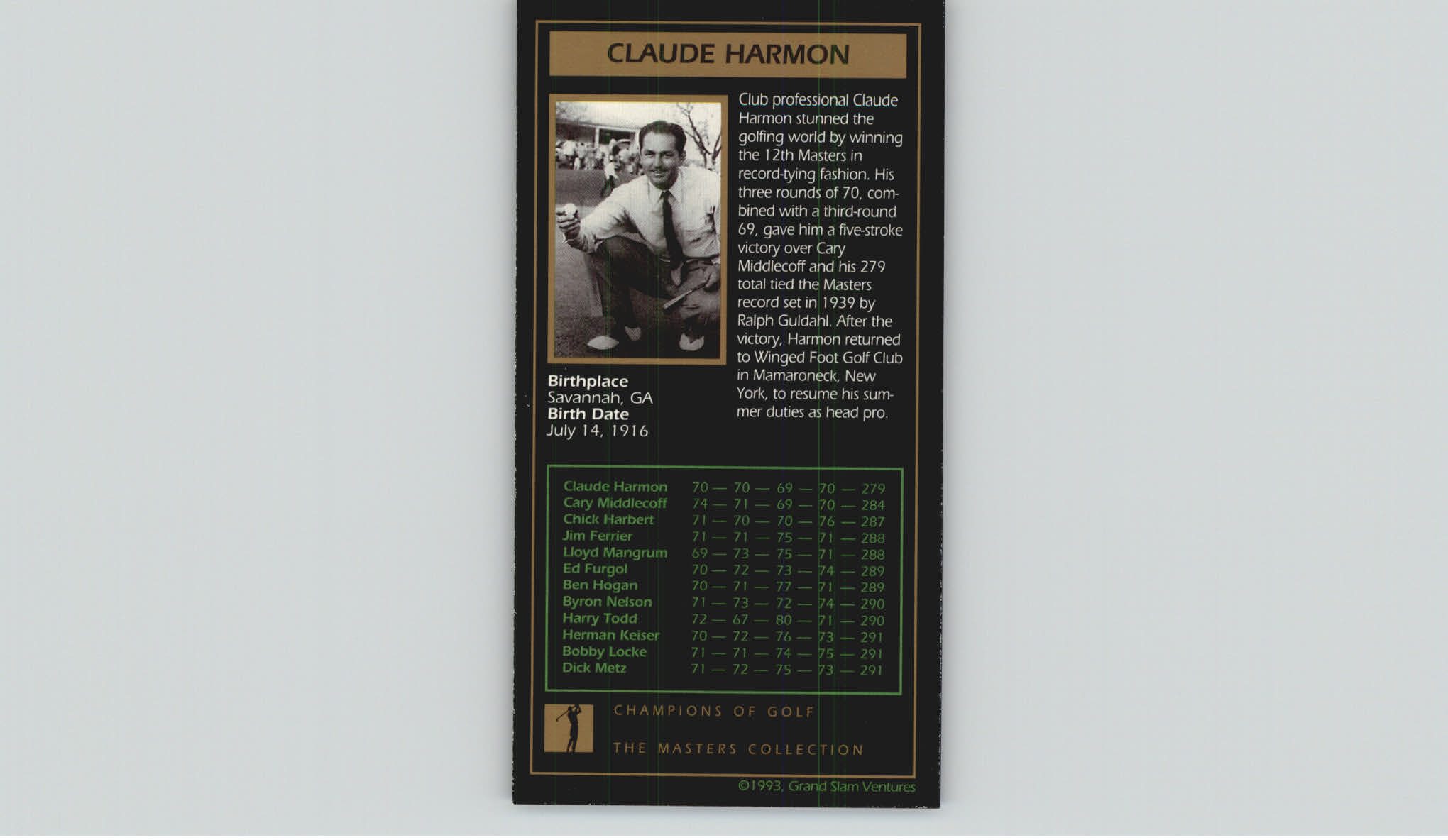 1997-98 Grand Slam Ventures Masters Collection #1947 Jimmy Demaret 47 back image