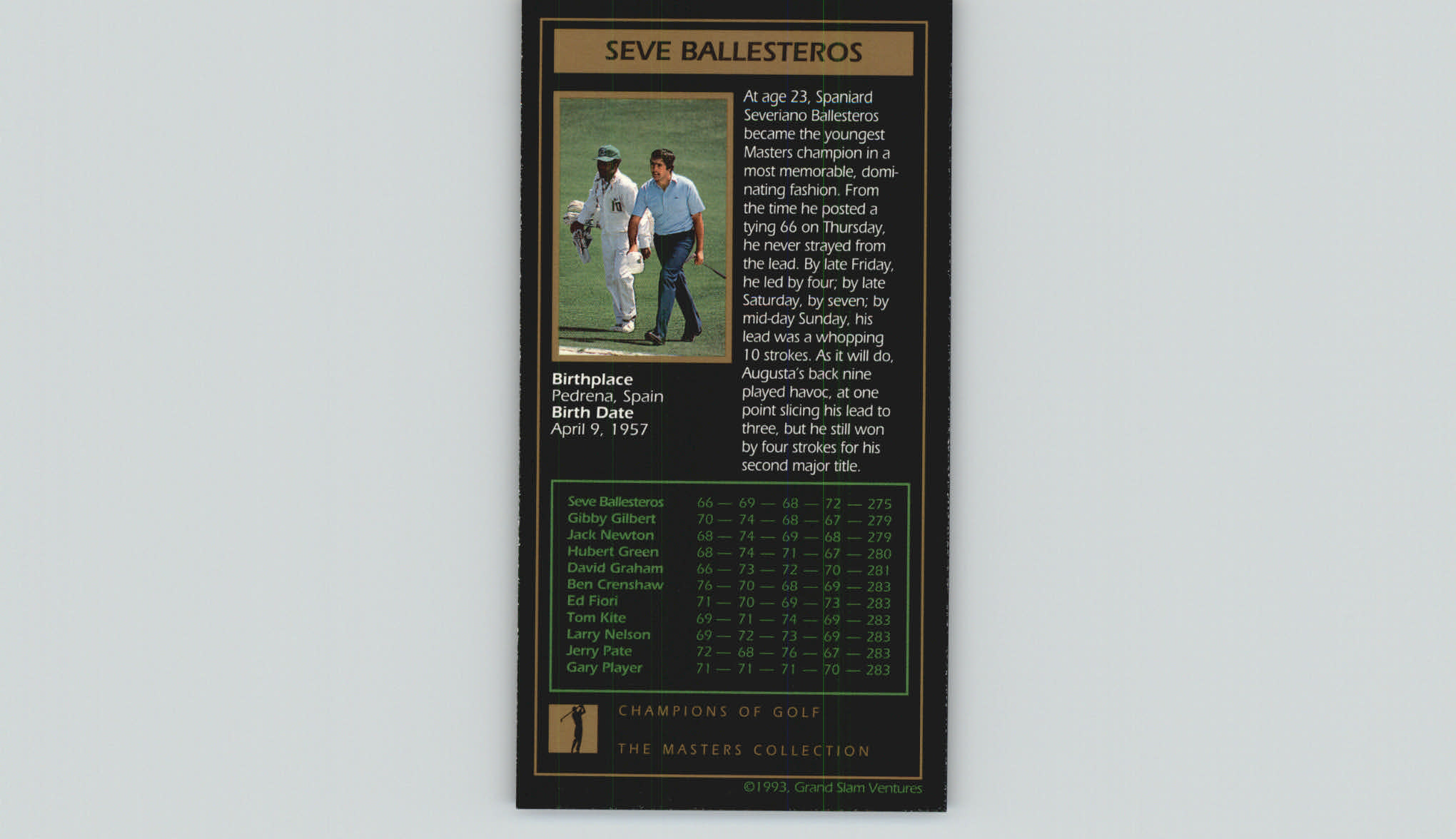 1997-98 Grand Slam Ventures Masters Collection #1980 Seve Ballesteros 80 back image