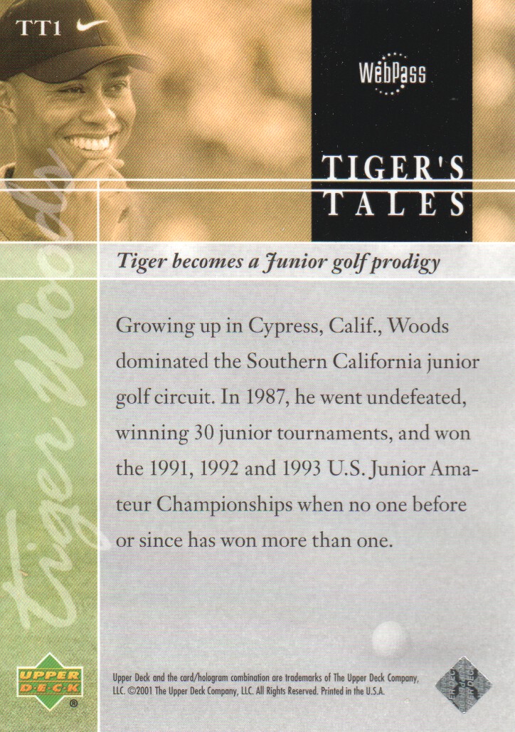 2001 Upper Deck Tiger's Tales #TT1 Tiger Woods back image