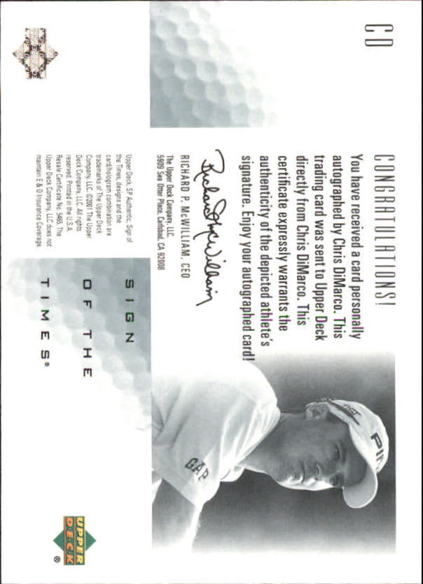 2001 SP Authentic Sign of the Times #CD Chris DiMarco back image