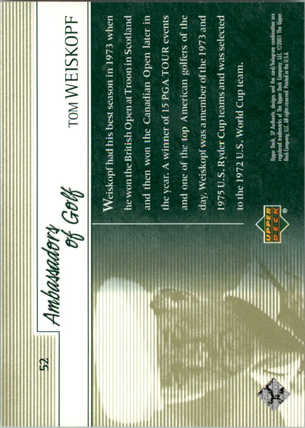 2001 SP Authentic Preview Golf Card Pick - Picture 101 of 117
