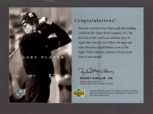 2001 SP Authentic Preview Authentic Threads #GPAT Gary Player back image