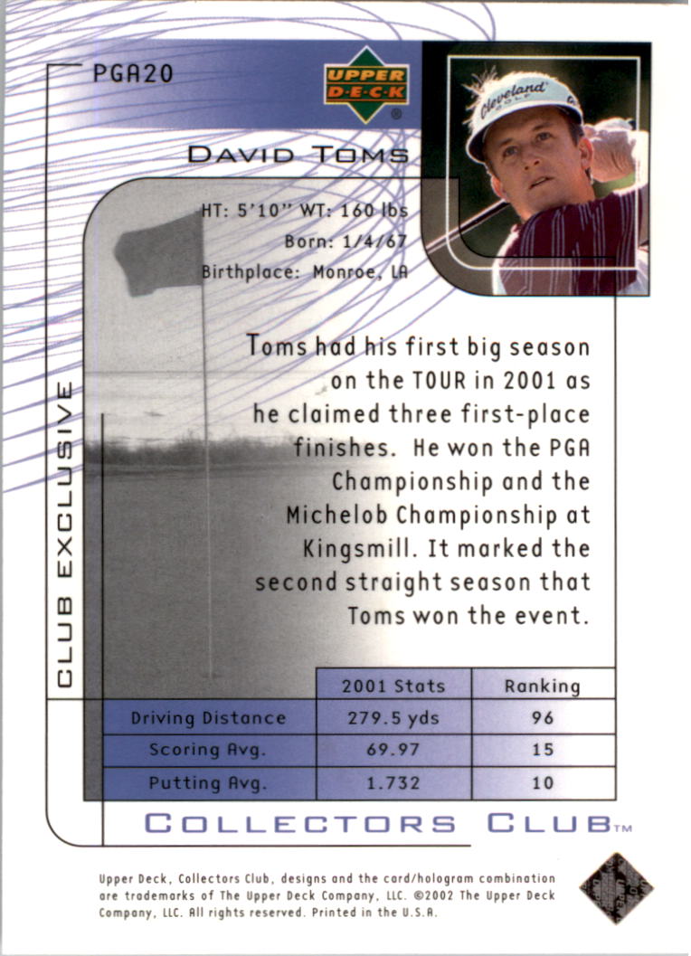 2002 Upper Deck Collector's Club #PGA20 David Toms back image