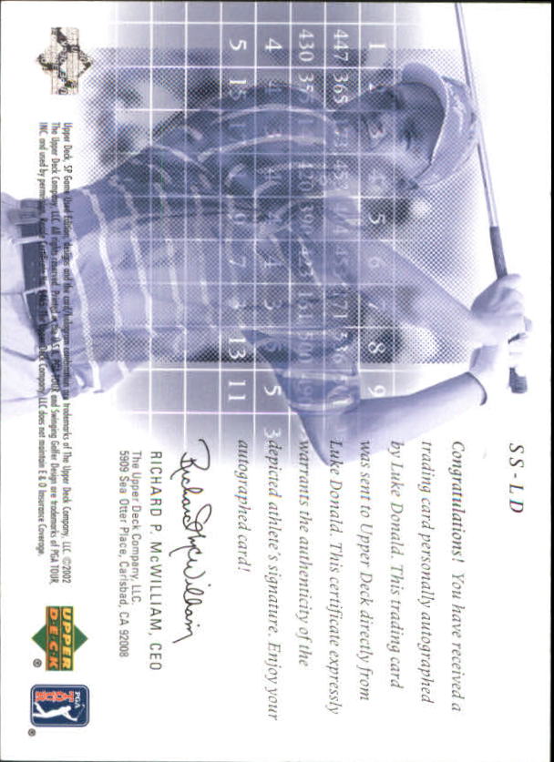2002 SP Game Used Scorecard Signatures #SSLD Luke Donald SP/49 back image