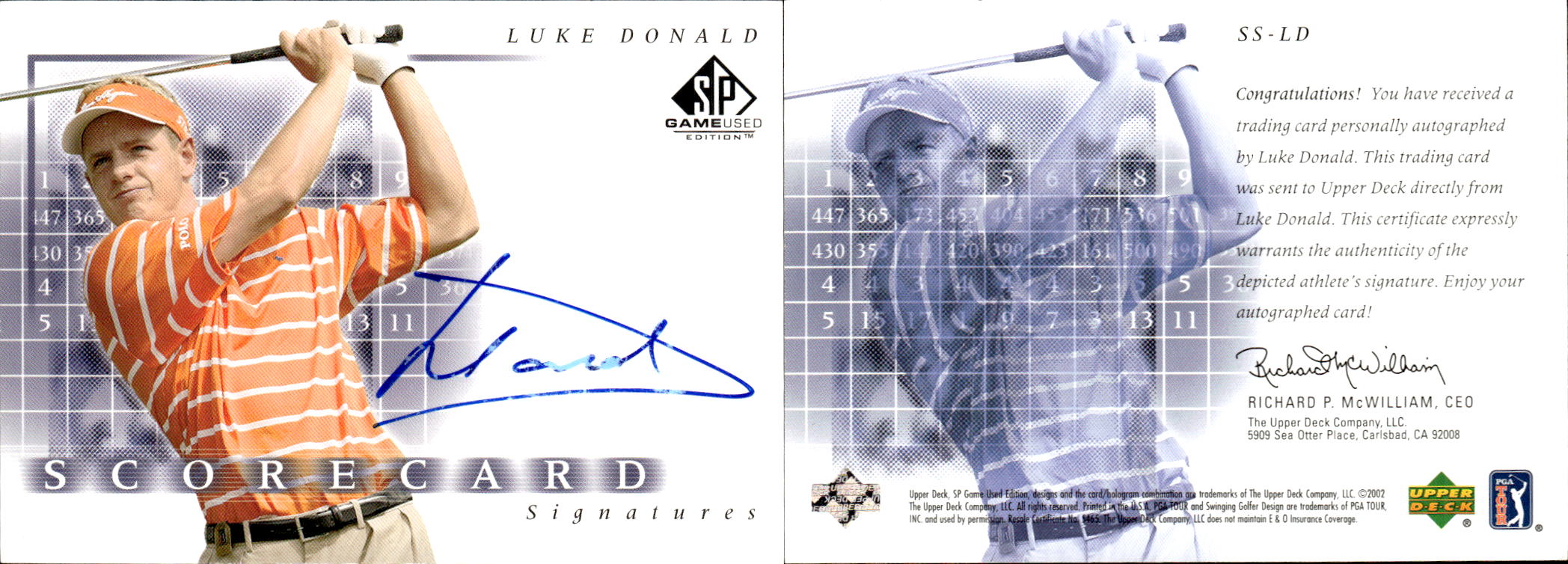 2002 SP Game Used Scorecard Signatures #SSLD Luke Donald SP/49