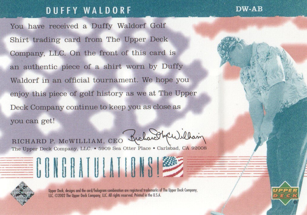 2002 Upper Deck America's Best #DWAB Duffy Waldorf back image