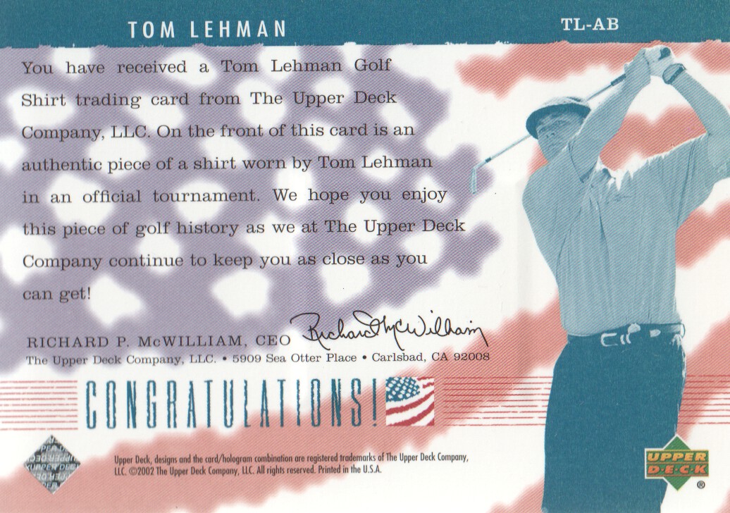 2002 Upper Deck America's Best #TLAB Tom Lehman back image
