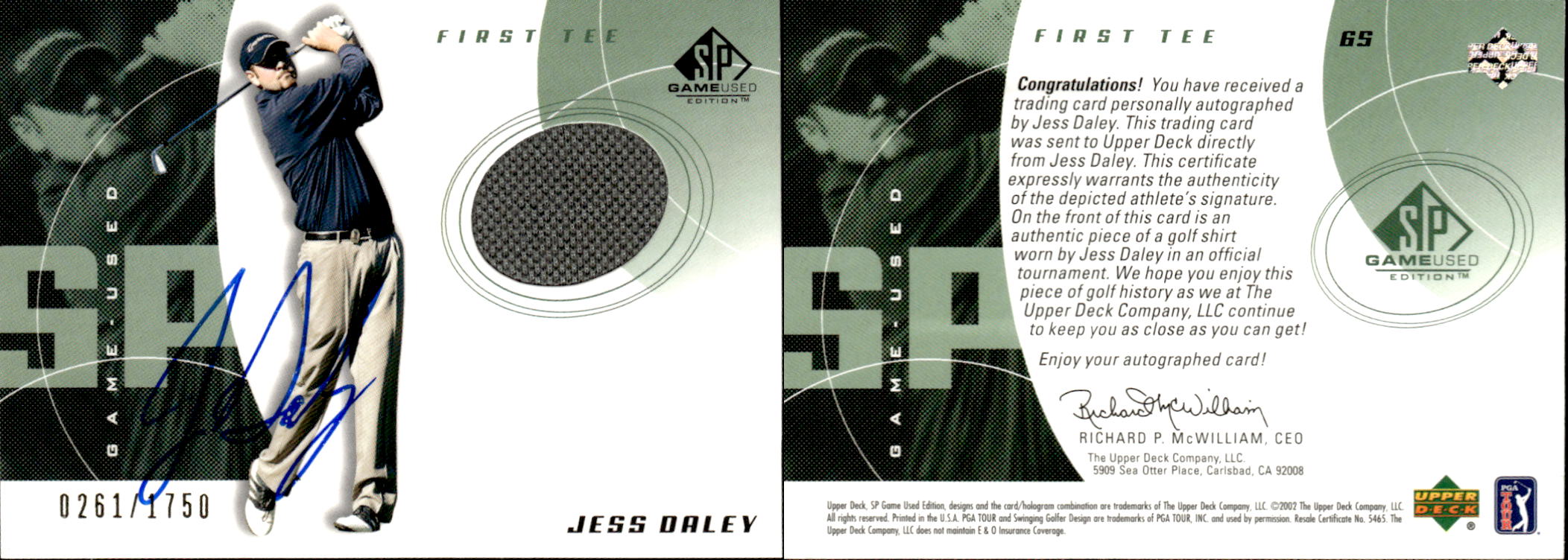 2002 SP Game Used #65 Jess Daley AU Jsy T1 RC