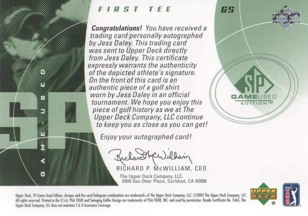 2002 SP Game Used #65 Jess Daley AU Jsy T1 RC back image
