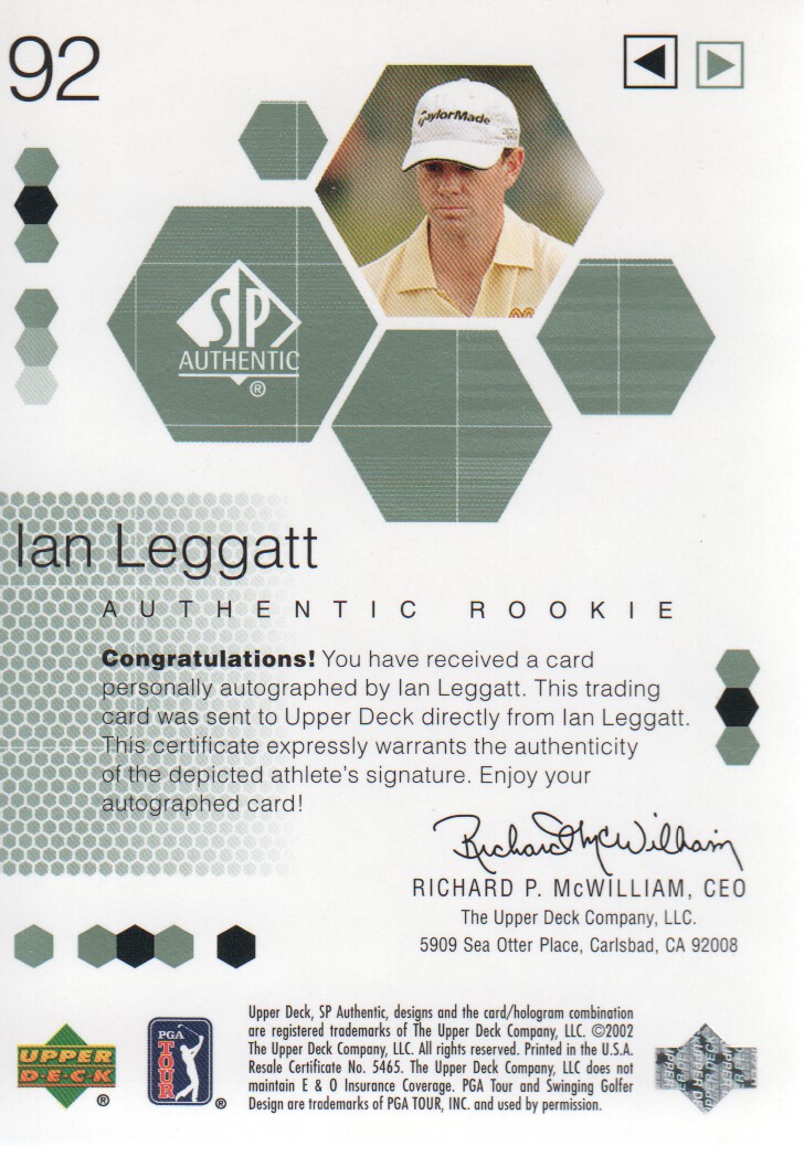 2002 SP Authentic #92 Ian Leggatt AU RC back image