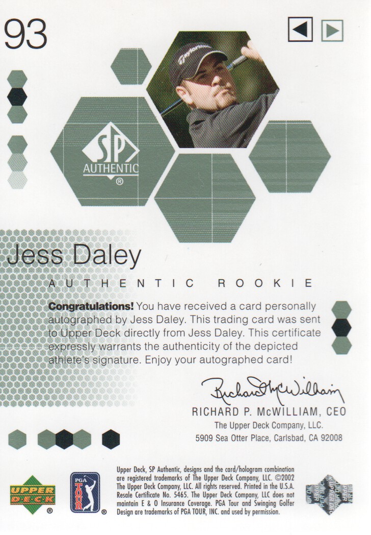 2002 SP Authentic #93 Jess Daley AU RC back image