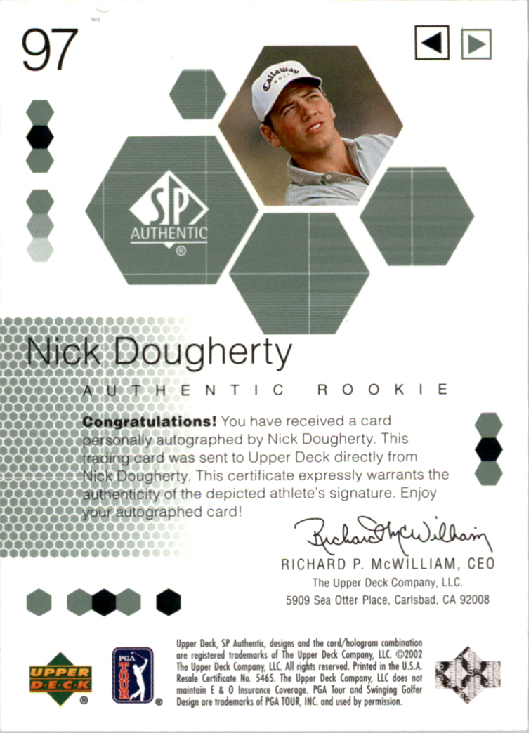2002 SP Authentic #97 Nick Dougherty AU RC back image