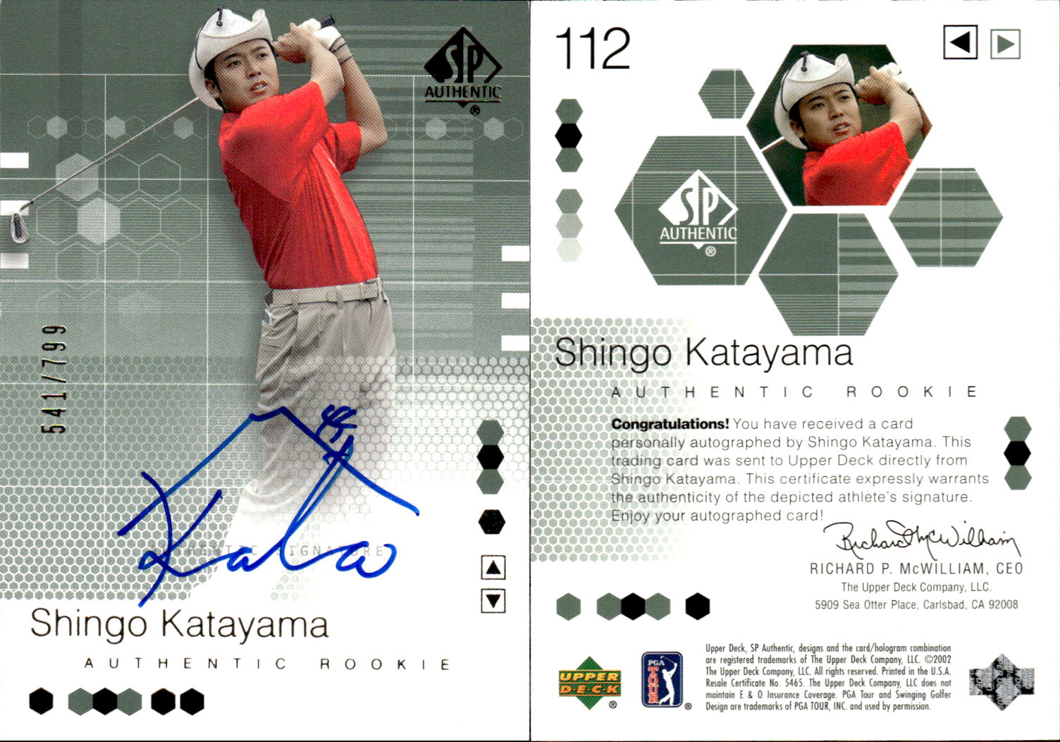 2002 SP Authentic #112 Shingo Katayama AU RC