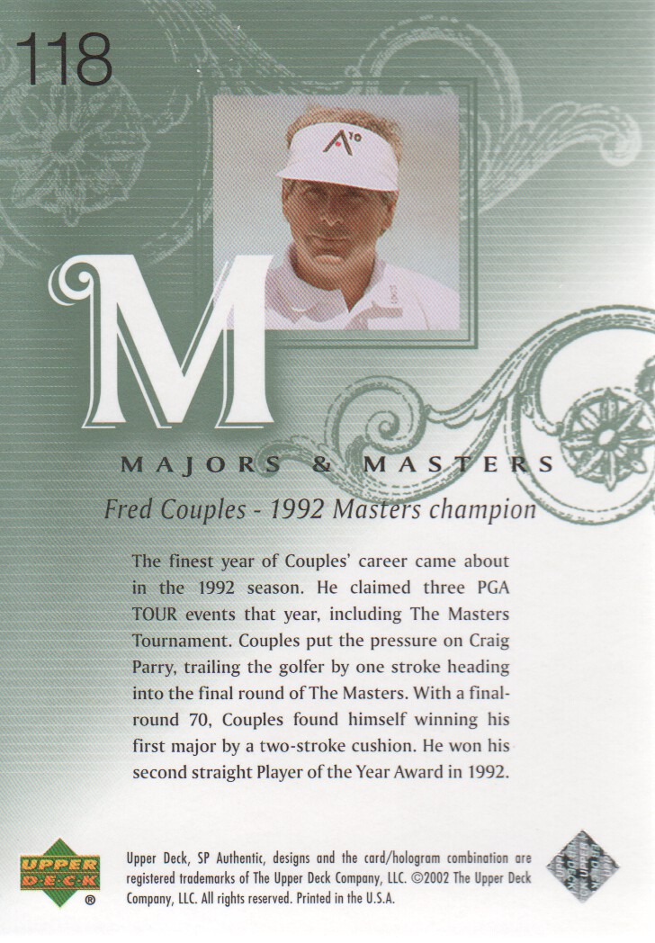 2002 SP Authentic #118 Fred Couples MM back image
