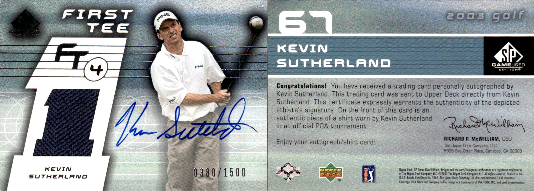 2003 SP Game Used #67 K.Sutherland AU Shirt T4 RC