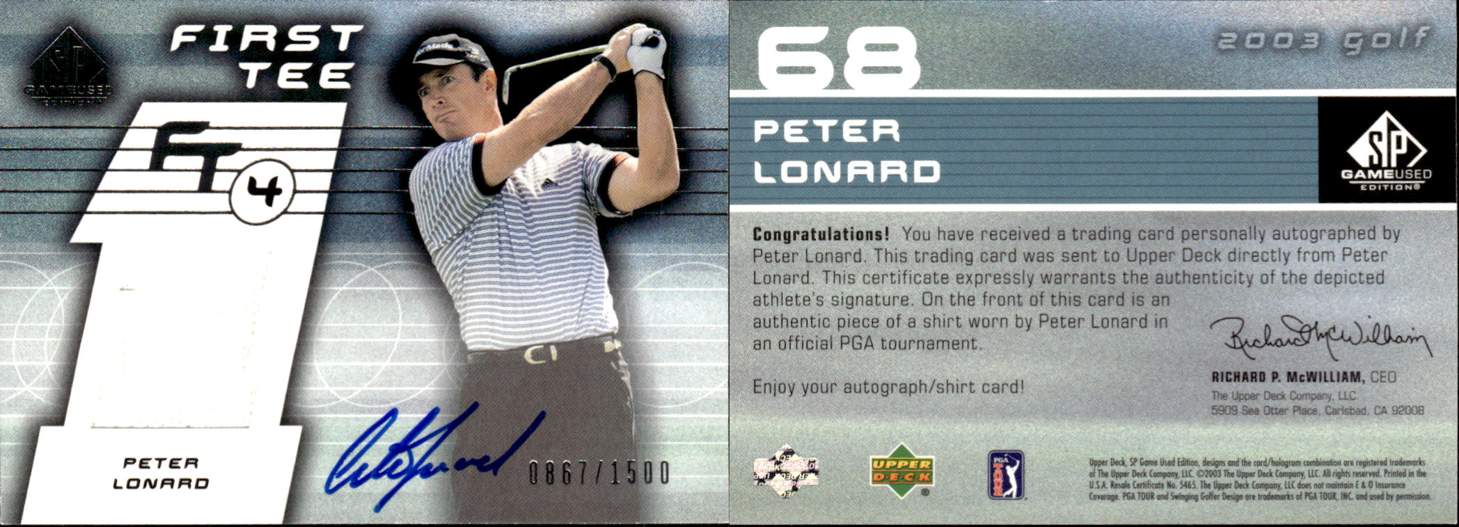 2003 SP Game Used #68 P.Lonard AU Shirt T4 RC