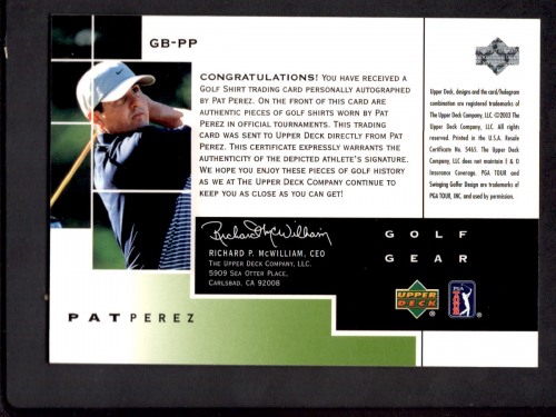 2003 Upper Deck Golf Gear Birdie Autographs #PP Pat Perez back image