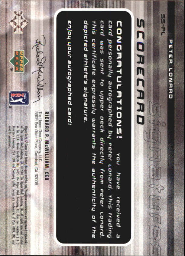 2003 SP Game Used Scorecard Signatures #PL Peter Lonard back image