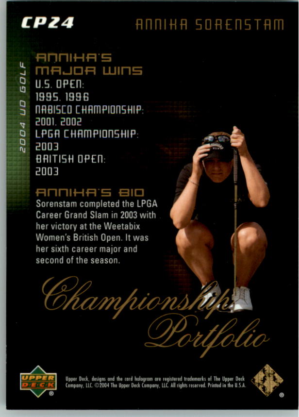 2004 Upper Deck Champion Portfolio #CP24 Annika Sorenstam back image