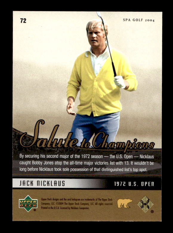 2004 SP Authentic #72 Jack Nicklaus SC/1972 back image