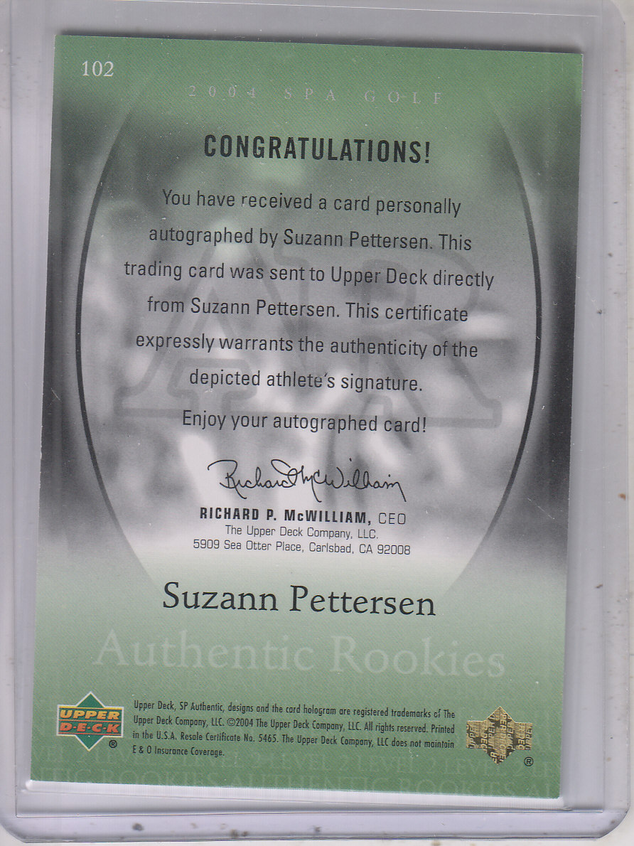 2004 SP Authentic #102 Suzann Pettersen AU/1500 RC back image
