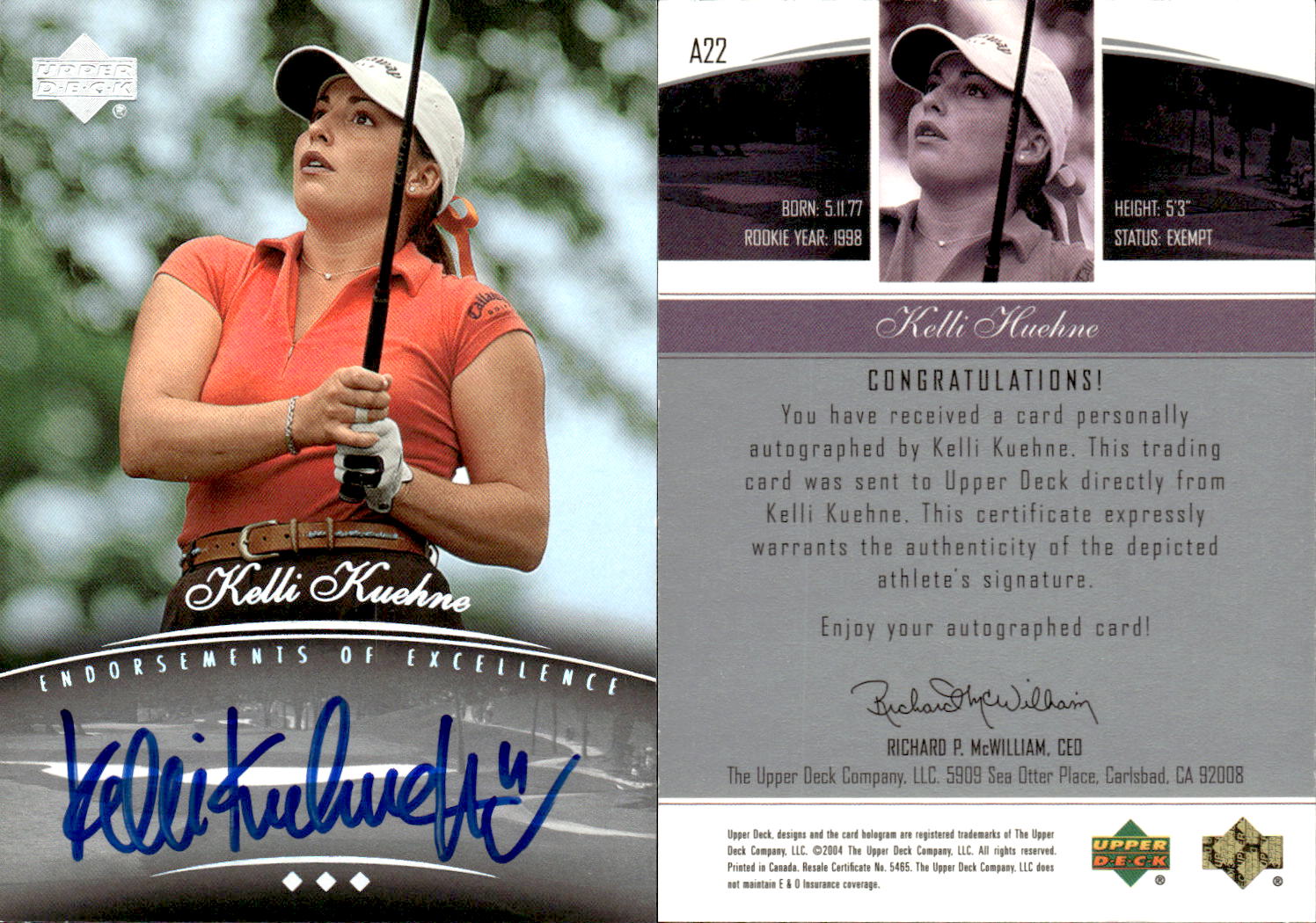 2004 SP Signature Endorsements of Excellence #A22 Kelli Kuehne/875