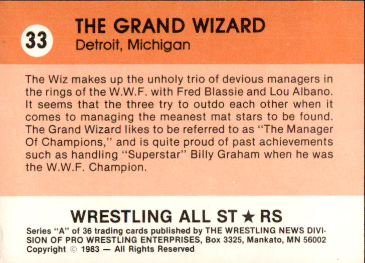 1983 Pwe Wrestling All Stars Series A 33 The Grand Wizard Good 6545