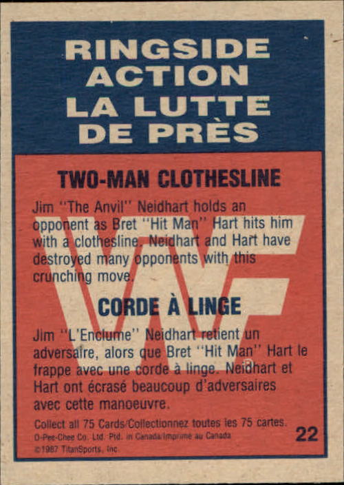 1987 O-Pee-Chee WWF #22 Two-Man Clothesline RA back image
