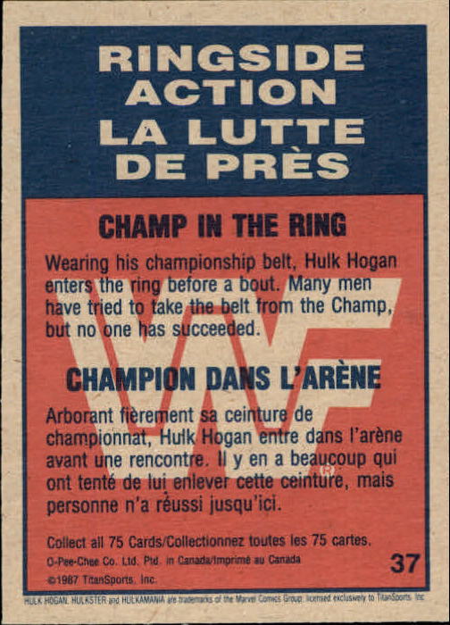 1987 O-Pee-Chee WWF #37 Champ in the Ring RA back image