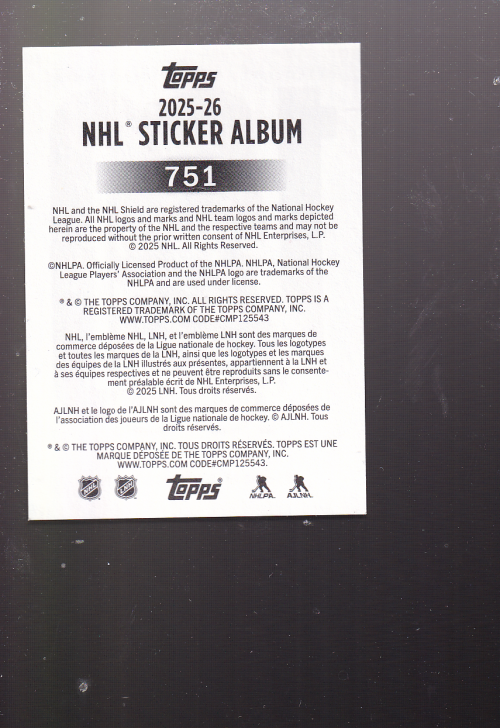 2025-26 Topps Stickers #751 Simon Edvinsson DRWC back image