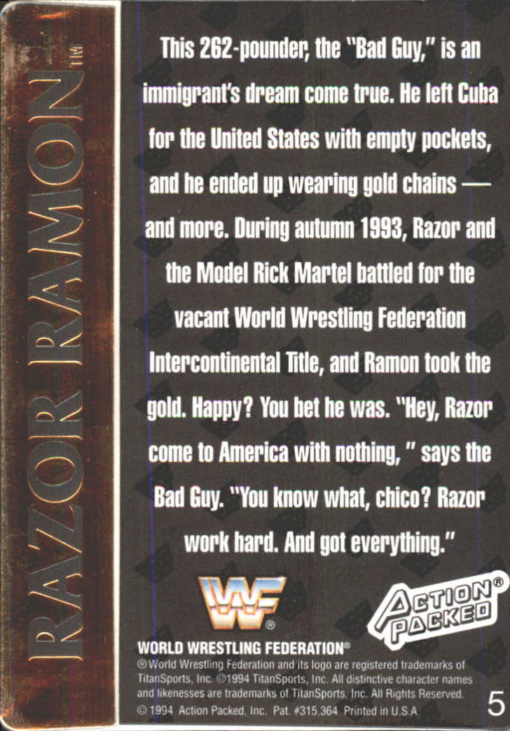 1994 Action Packed WWF #5 Razor Ramon back image