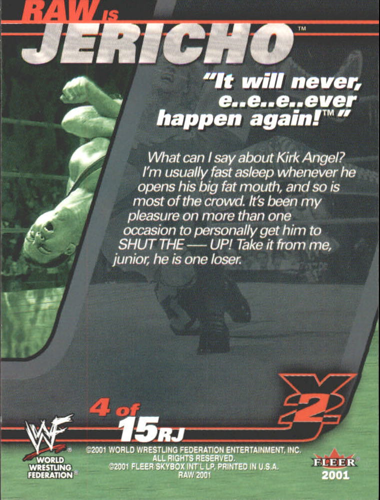 2001 Fleer WWF Raw Is War Raw Is Jericho #RJ4 Chris Jericho on Kurt Angle back image