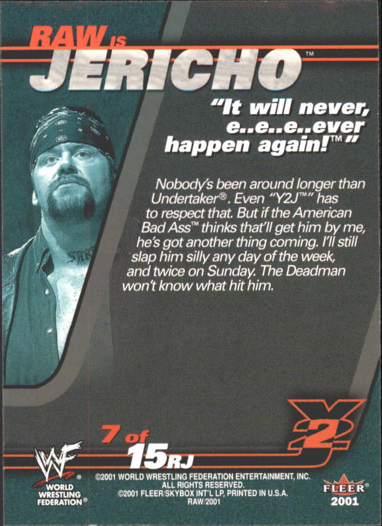 2001 Fleer WWF Raw Is War Raw Is Jericho #RJ7 Chris Jericho on Undertaker back image