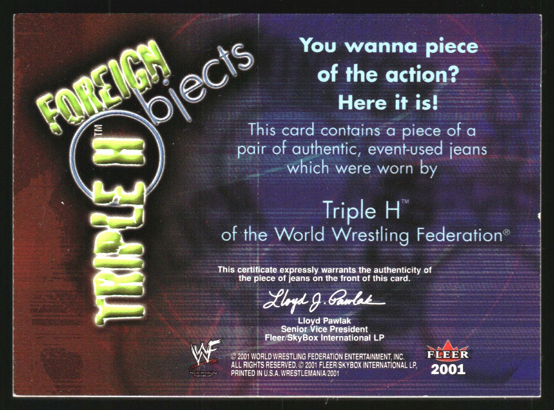 2001 Fleer WWF WrestleMania Foreign Objects #NNO Triple H/Jeans back image