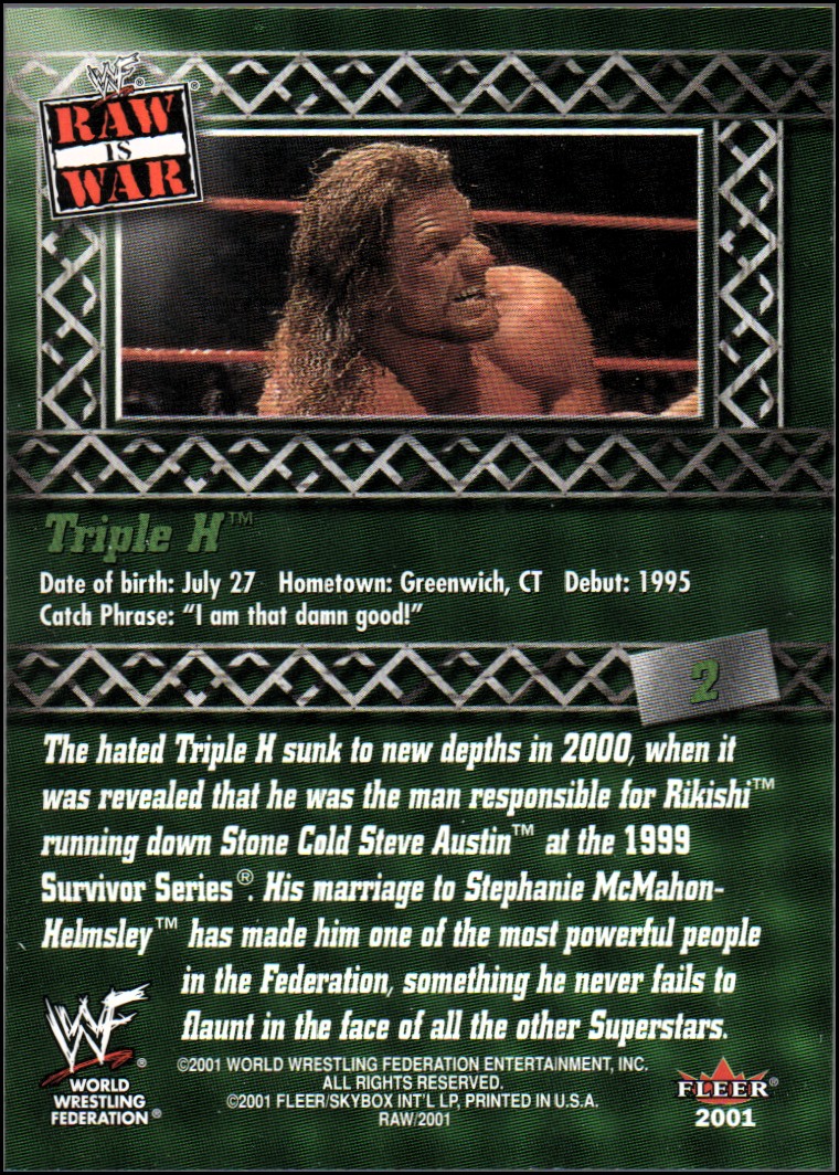 2001 Fleer WWF Raw Is War #2 Triple H back image
