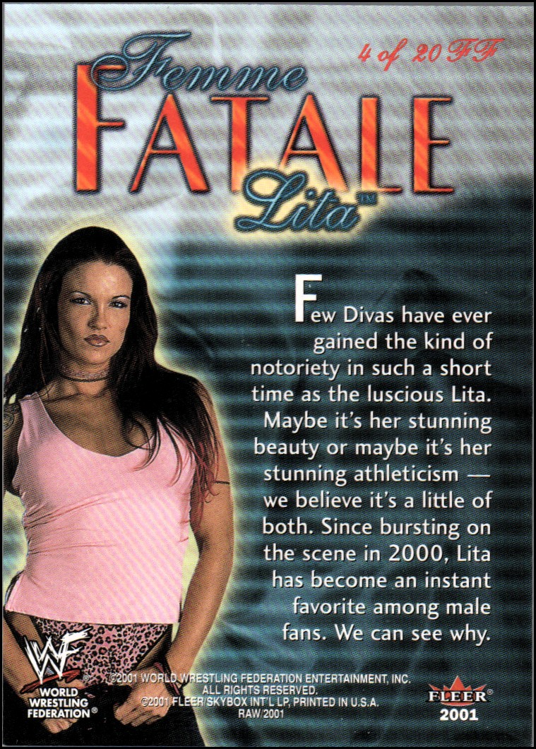 2001 Fleer WWF Raw Is War Femme Fatale #FF4 Lita back image